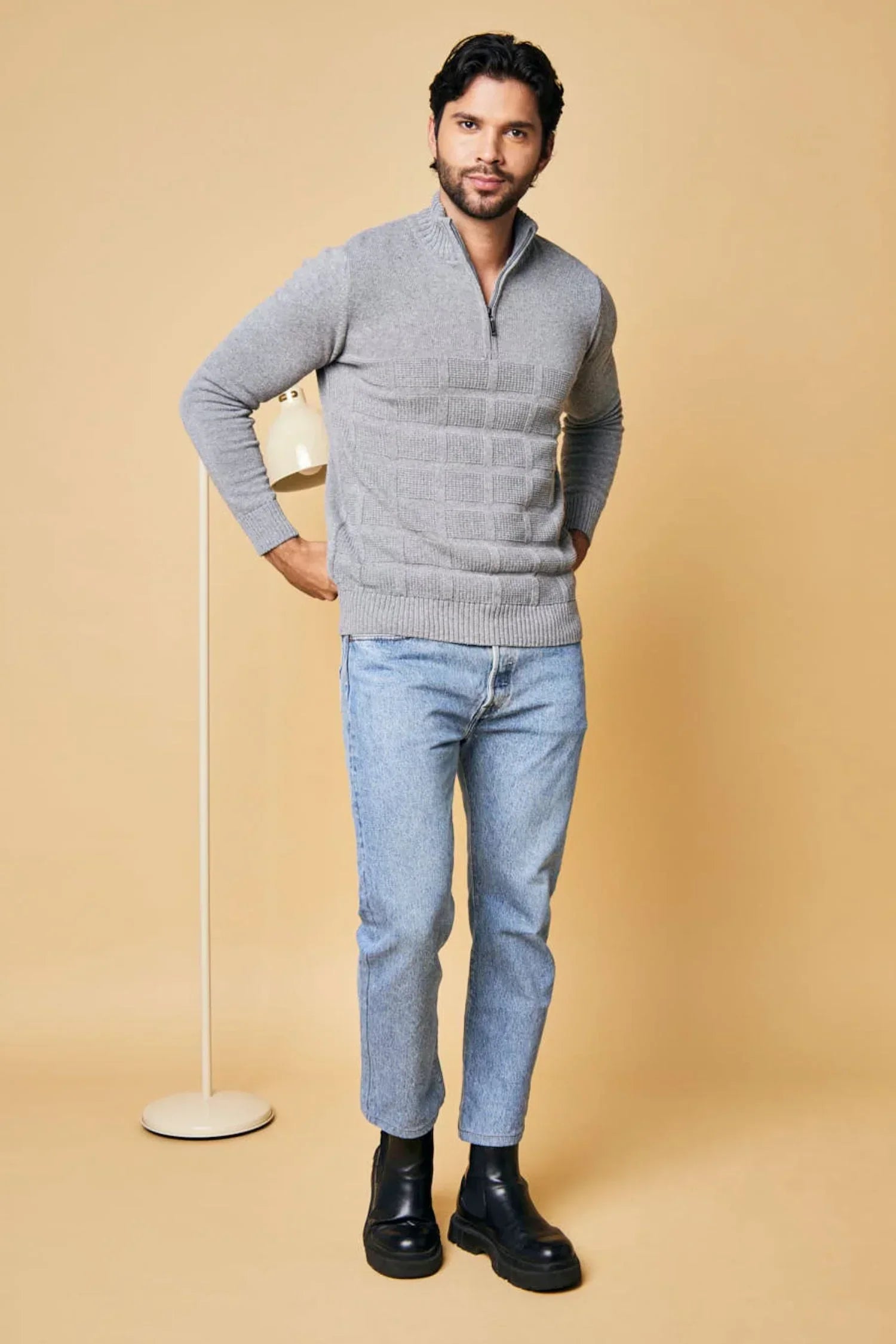 Suéter Calarcá en algodón regenerado cuadros halfzip – Hombre